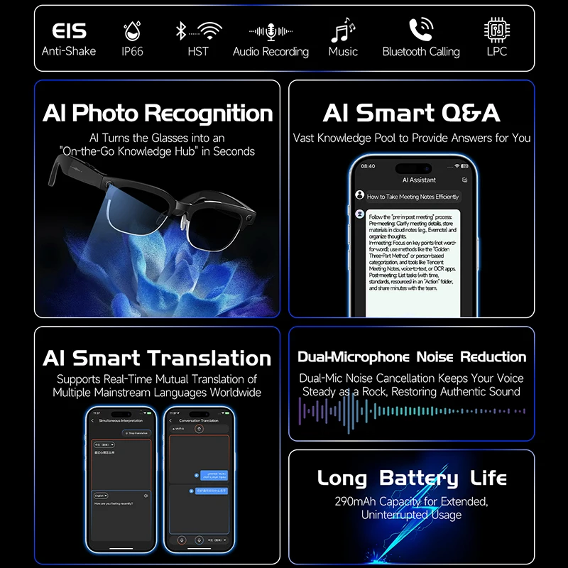 Smart Camera Glasses Photo and - Audio Music Recognition avis et prix