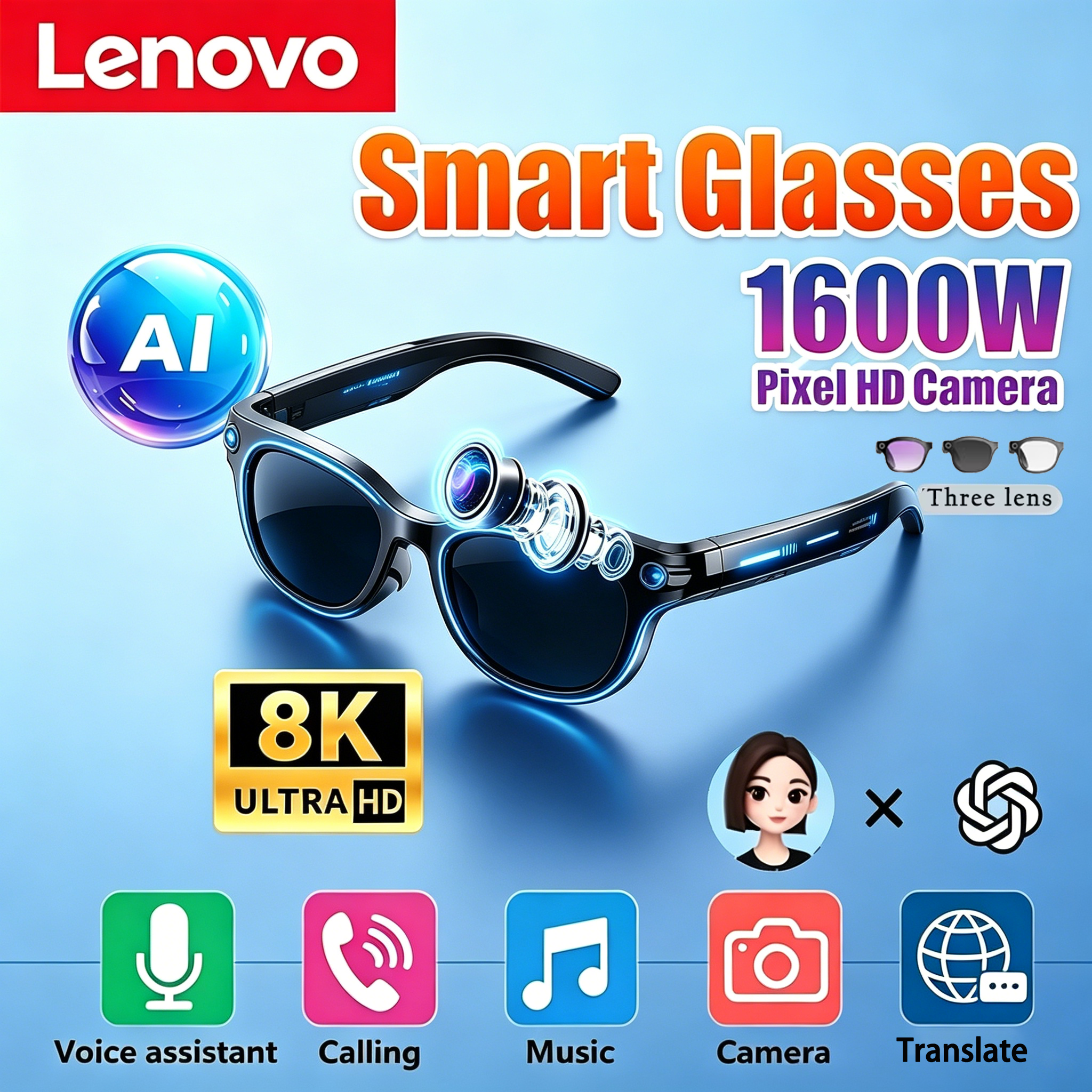 Lenovo 8K HD AI Smart Glasses  - Audio Music To Video Ai Free avis et prix