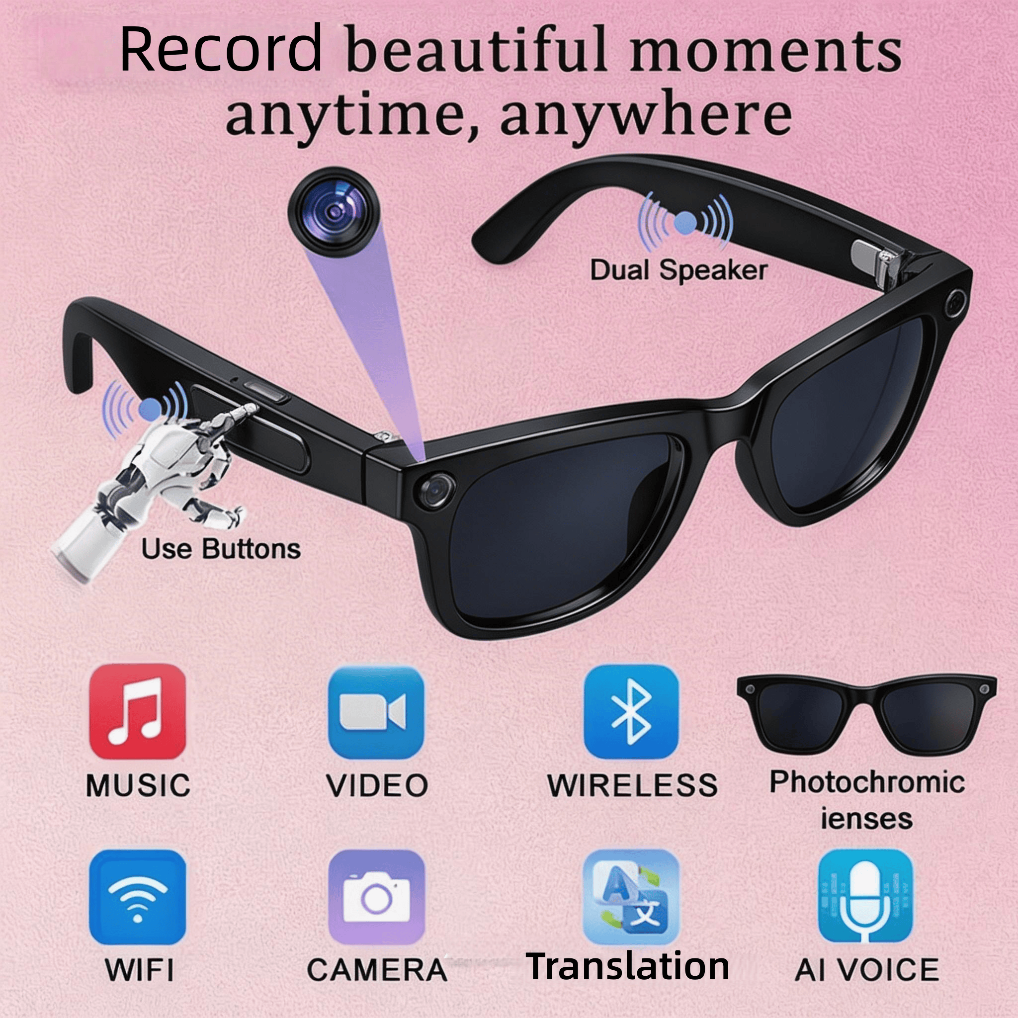 4K Camera Glasses with AI Smar - Audio Music Recognition avis et prix