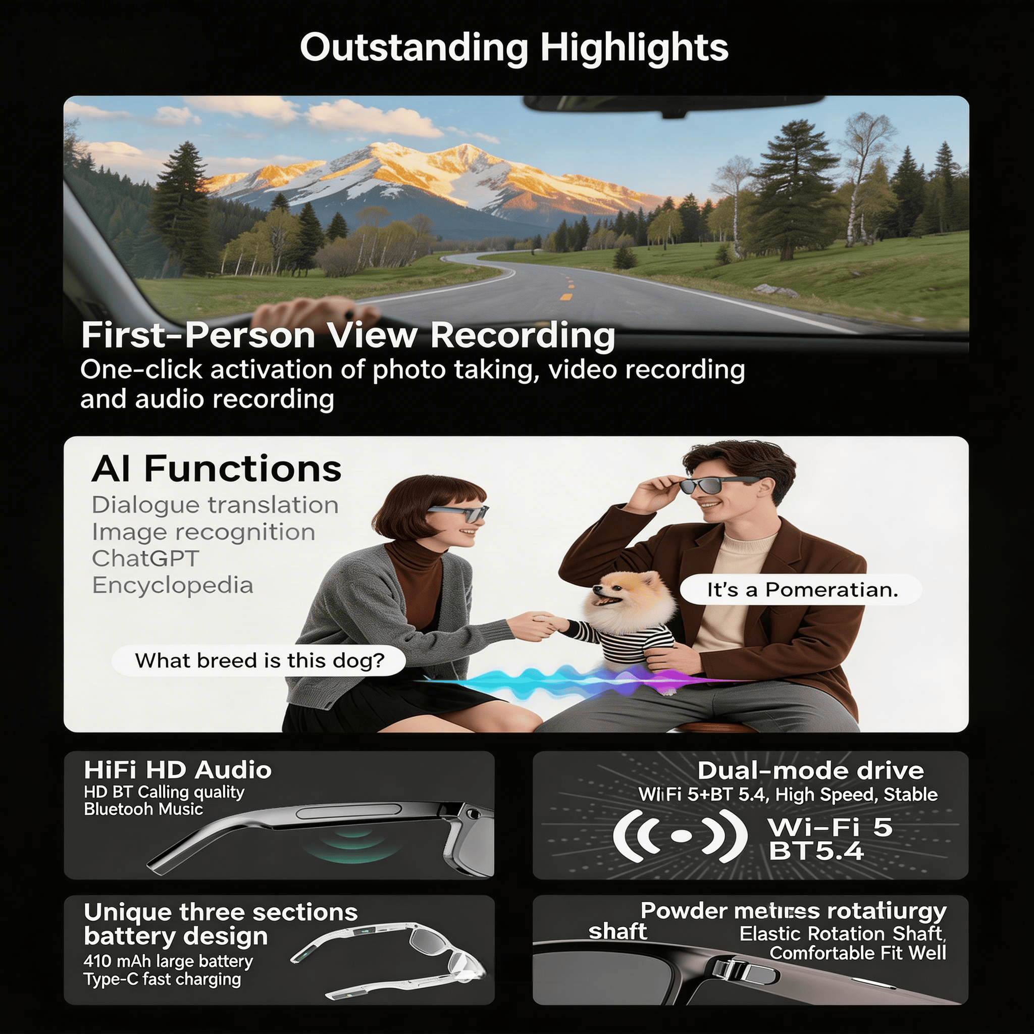 4K Camera Glasses with AI Smar - Audio Music Recognition avis et prix