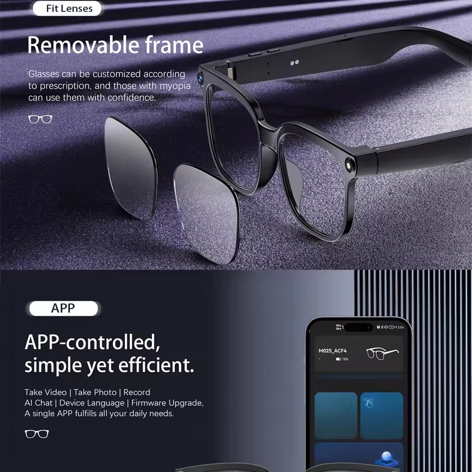M02S AI Smart Glasses 8MP Came - Audio Music To Video Ai Free avis et prix