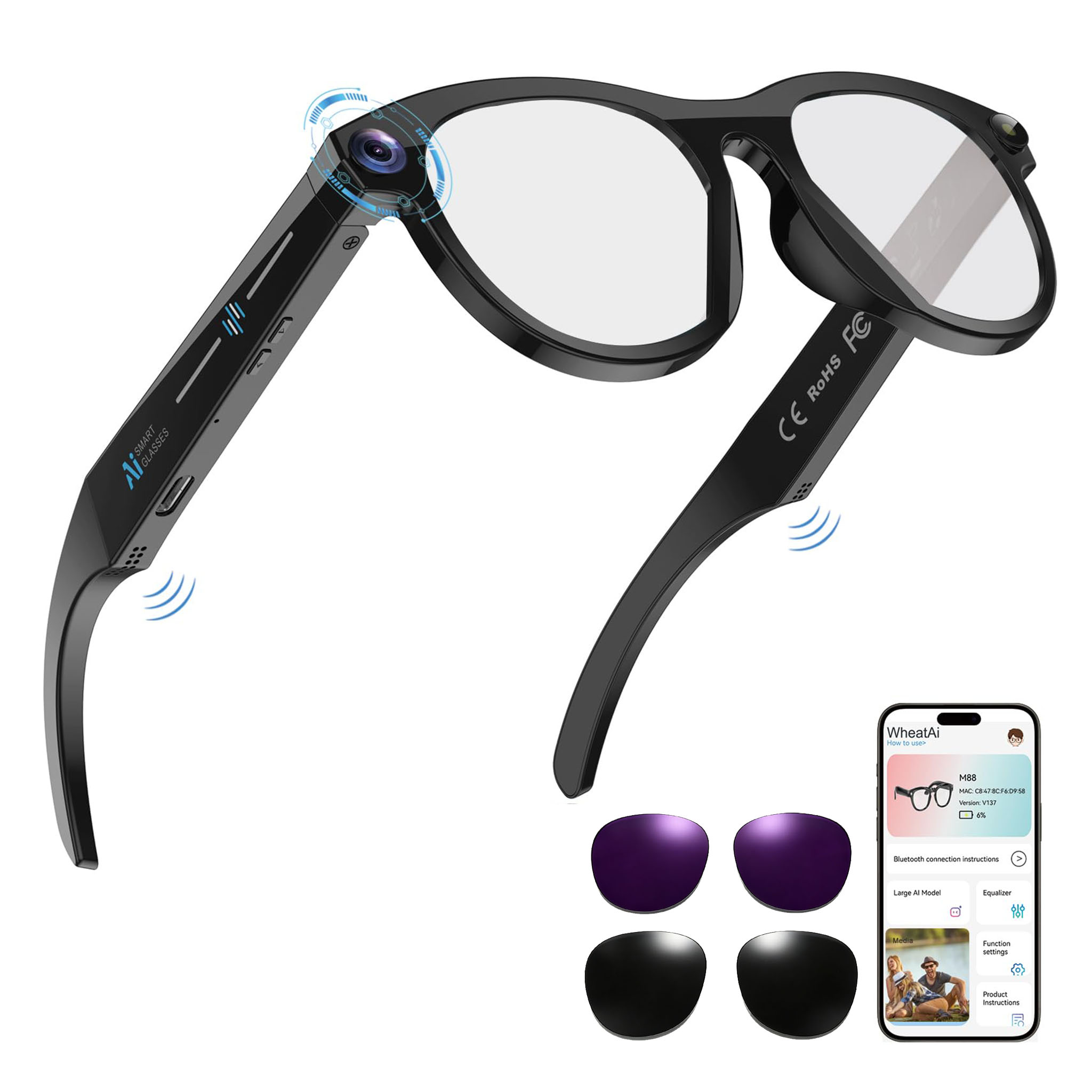 Black Smart Ai Glasses for Men - Audio Music To Video Ai Free avis et prix