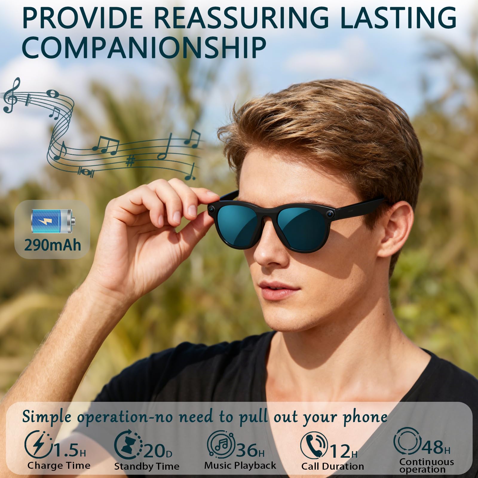 Black Smart Ai Glasses for Men - Audio Music To Video Ai Free avis et prix