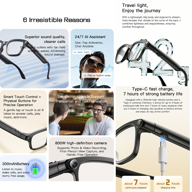 New AI Smart Glasses 800W HD C - Audio Music To Video Ai Free avis et prix